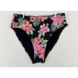 True Craft Tropical Floral Bikini Bottoms Pink Black Size Small